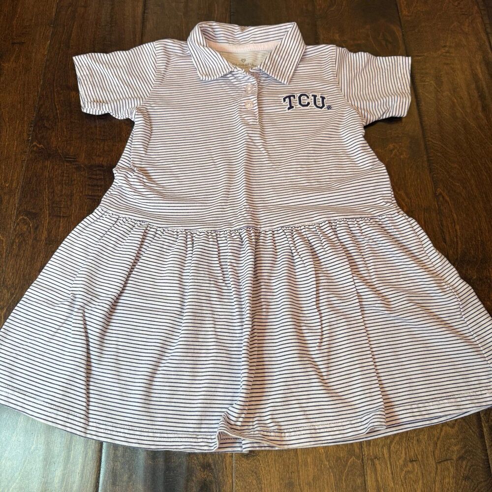 Colosseum Toddler Girls TCU Horned Frogs Stripe Polo Dress size 4T Gameday Texas
